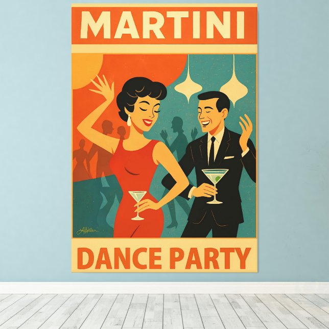 Lienzo Mid Century Martini Dance Party (Insitu (piso de madera))