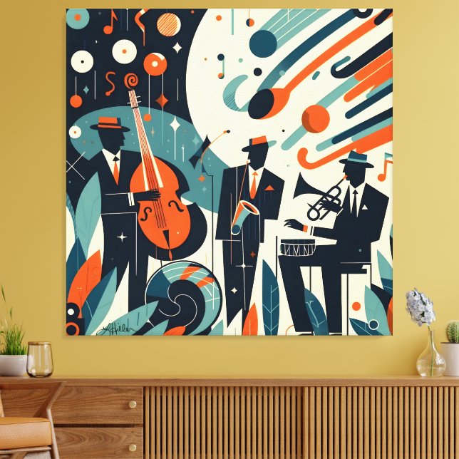 Lienzo Mid Century Modern Jazz Age Trio (Insitu (Sala de estar))