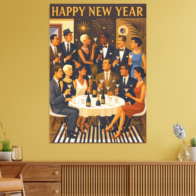 Lienzo Mid Century Modern Martini Intellectuals New Year (Insitu (Sala de estar))