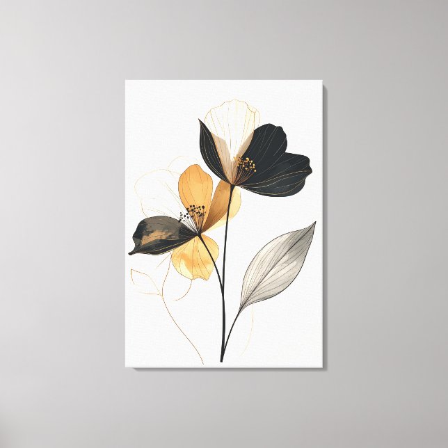 Lienzo Midnight & Amber Bloom: Modern Minimalist Botanica (Anverso)