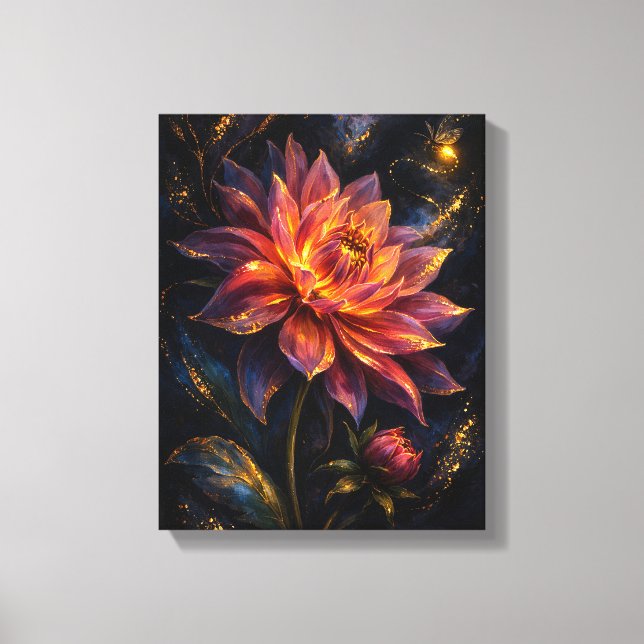 Lienzo Midnight Botanica Ember Dahlia Moody Indigo Floral (Anverso)