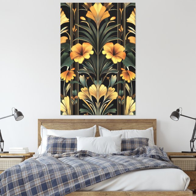 Lienzo Midnight Gold Bloom Art Deco (Insitu(Dormitorio))