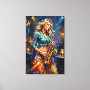Lienzo Midnight Jazz Saxophonist - Expressive Oil Painti