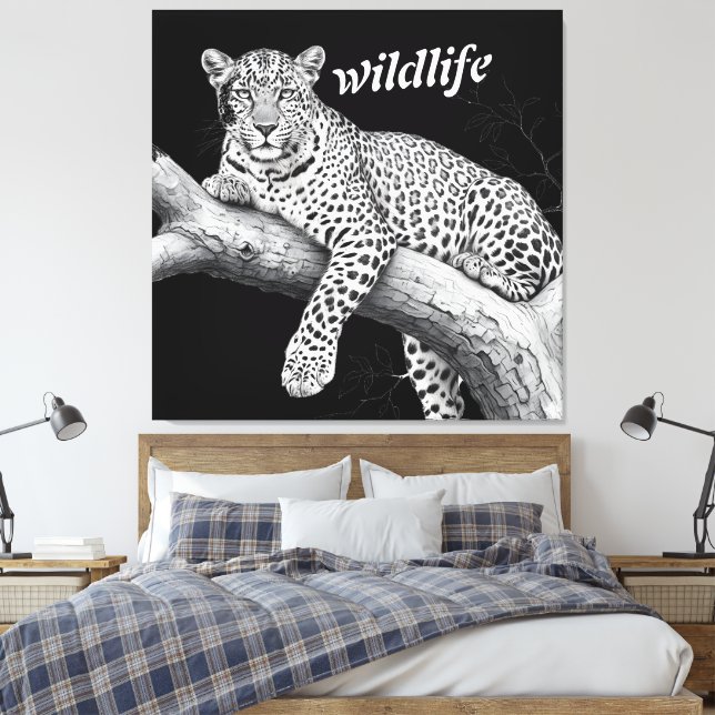 Lienzo Midnight Leopard , Wildlife Illustration (Insitu(Dormitorio))