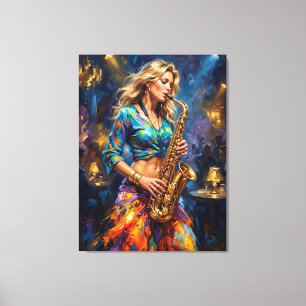 Lienzo Midnight Saxophone Blues - Vibrant Jazz Musicia