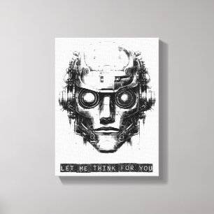 Lienzo Mind Control Cyberpunk Robot Black Print Canvas