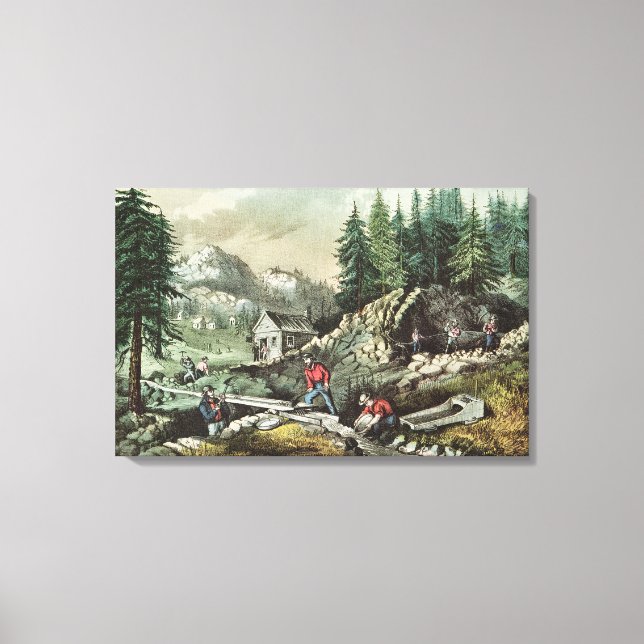 Lienzo Minería de oro en California, 1871 (Anverso)