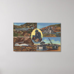 Lienzo Minería de oro en California - Quarz, Dredge