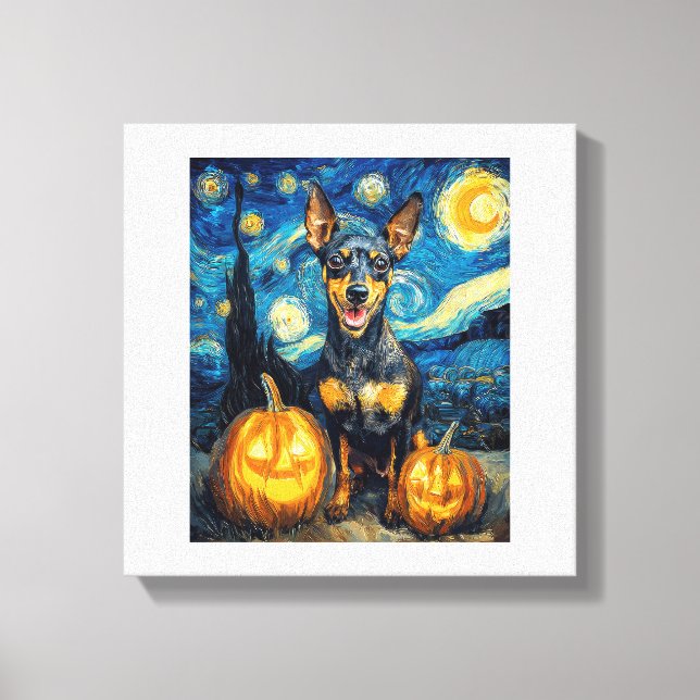 Lienzo Miniature Pinscher Perro Lindo Halloween Jack O La (Anverso)