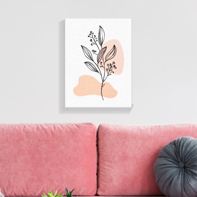 Lienzo Minimal Line Art Floral Canvas – Soft Pastel Botan (Insitu (Sala de estar))