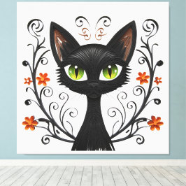 Lienzo Minimalist Black Cat Green Eyes Filigree Design