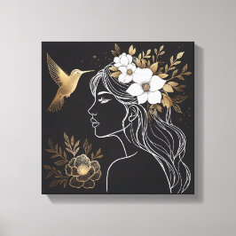 Lienzo Minimalist Feminine Wall Art with Gold Botanical