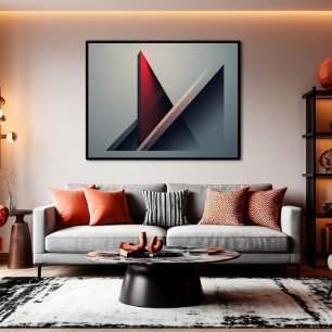 Lienzo Minimalista 3D Geométrico Abstracto Rojo y Gris