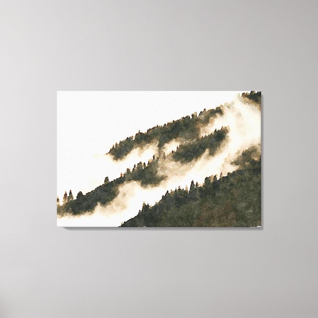 Lienzo Minimalista acuarela Misty Mountain Landscape (Anverso)