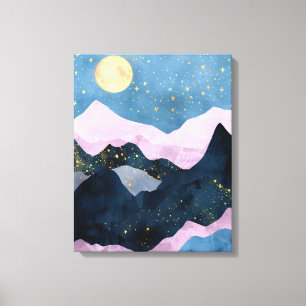 Lienzo Minimalista Luna Estrellas Montaña Valle Celestial