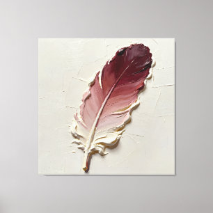 Lienzo Minimalista Óleo de Plumas en Burgundy con Textura