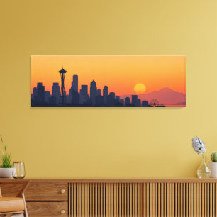 Lienzo Minimalista Silueta de Seattle al Atardecer Modern
