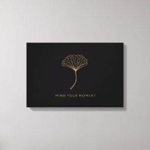 Lienzo Mínimo Cita Zen Hoja de Ginkgo de Madera en Oro pa
