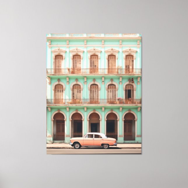 Lienzo Mint Building Peach Car Havana Cuba (Anverso)