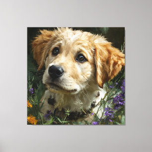 Lienzo Mirada de Flor Silvestre Cachorro Dorado