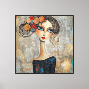 Lienzo Mirada tranquila de una elegante dama de ojos azul