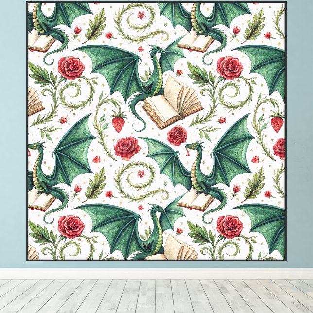 Lienzo Mis Primeros Amores - Dragones y Libros (Insitu (piso de madera))