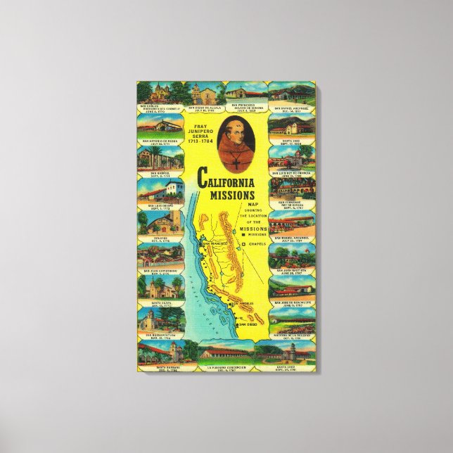 Lienzo Misiones españolas de California mostrando (Anverso)
