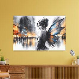 Lienzo Misteriosa ciudad de hadas brumosas alas etéreas