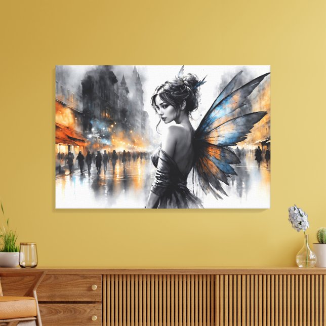 Lienzo Misteriosa ciudad de hadas brumosas alas etéreas (Insitu (Sala de estar))