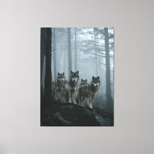 Lienzo Misty Forest Wolf Pack (Anverso)