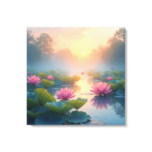 Misty Lotus Pond al amanecer