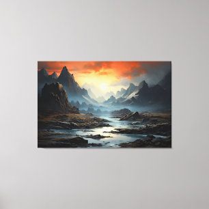 Lienzo Míticas montañas, río y agua de la fantasía real
