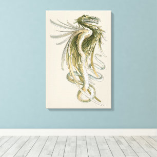 Lienzo Mitología Vintage, Dragón Alado con Cola de Serpie