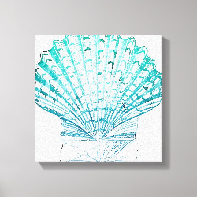 Lienzo moda costera azul verde azulado acuarela de sirena (Anverso)