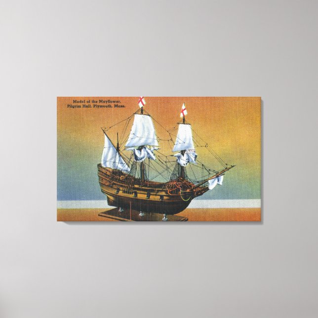 Lienzo Modelo del Mayflower en la vista del salón de pere (Anverso)