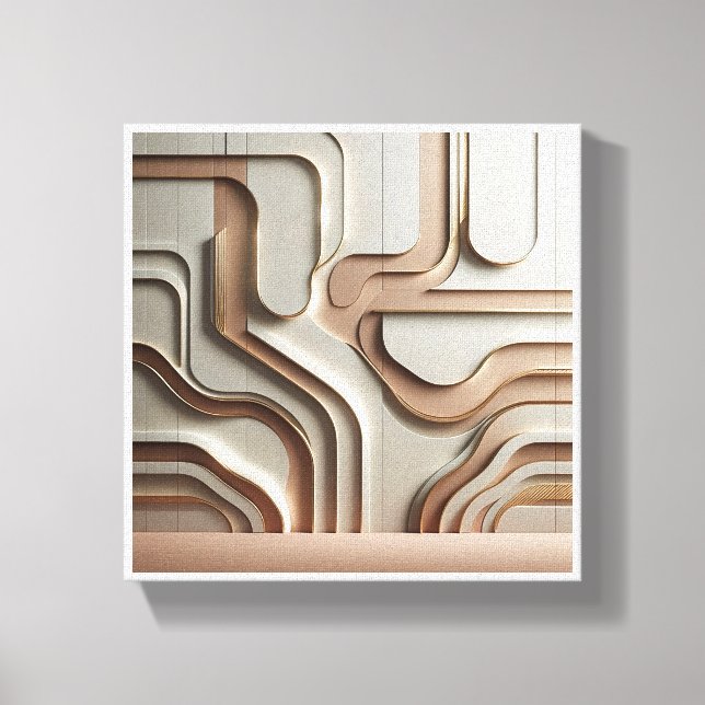 Lienzo Modern 3D Geometric Paths Abstract - Luxury Cream  (Anverso)