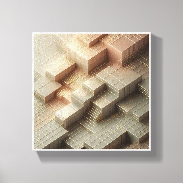 Lienzo Modern 3D Isometric Geometric Blocks - Gold and Gr (Anverso)