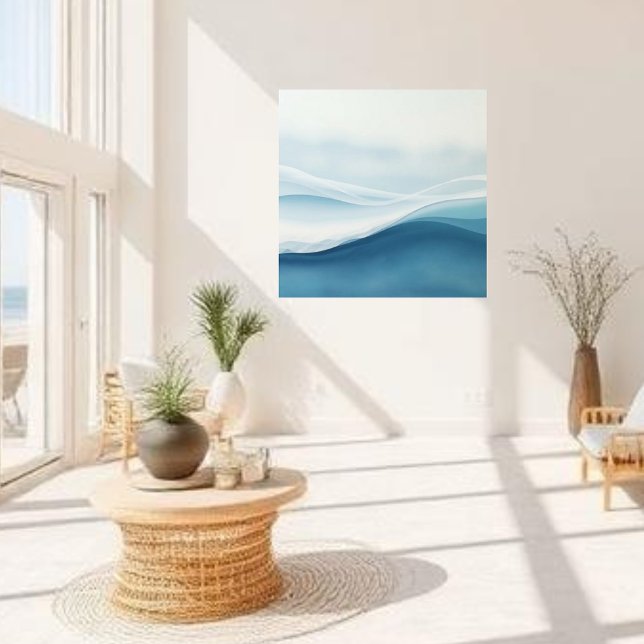Lienzo Modern Abstract Blue Calm Serene Waves (Modern Abstract Calm serene blue waves beach landscape)