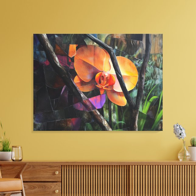 Lienzo Modern Art Abstract Cubist Orchid Stretched Canvas (Insitu (Sala de estar))