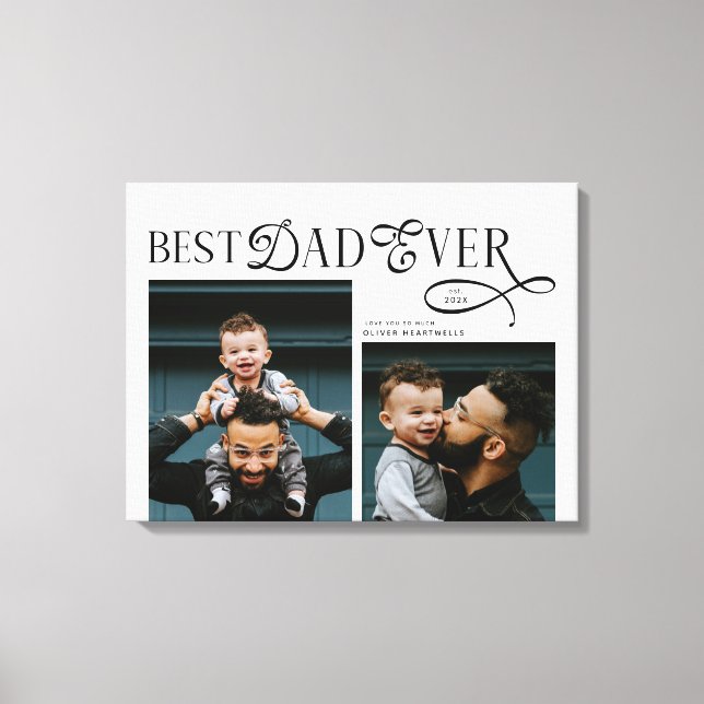 Lienzo Modern Best Dad Ever 2 Photos Fathers Day Gifts (Anverso)