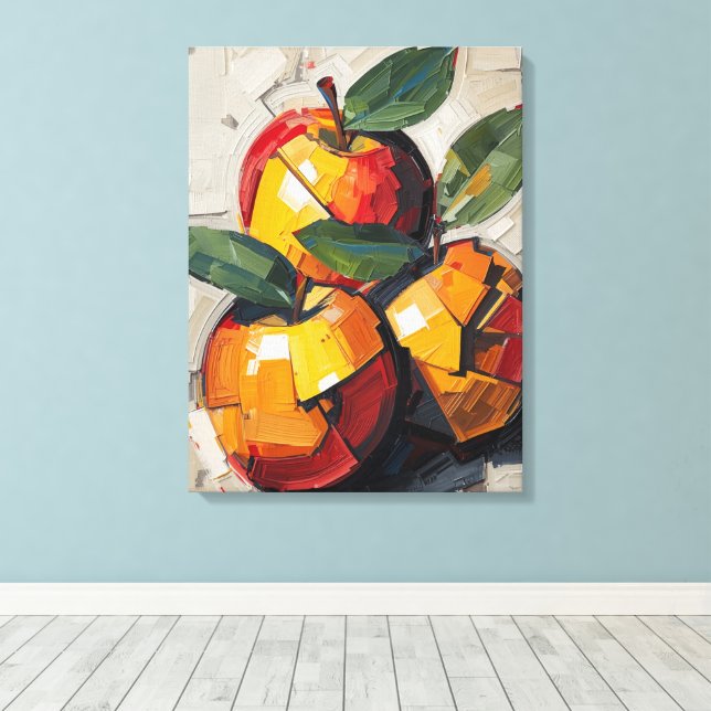 Lienzo Modern Cubism Apple Canvas Art – Vibrant Abstract  (Insitu (piso de madera))