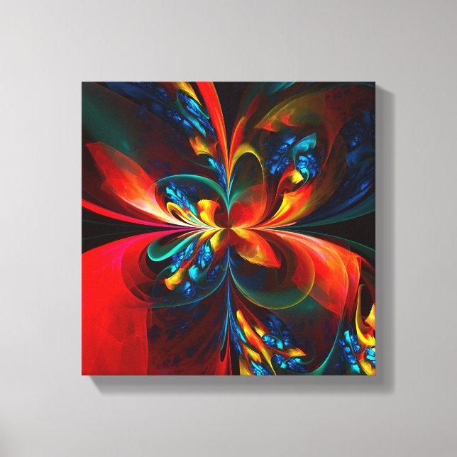 Lienzo Modern Floral Resumen Art Naranja Patrón Azul #14 (Anverso)