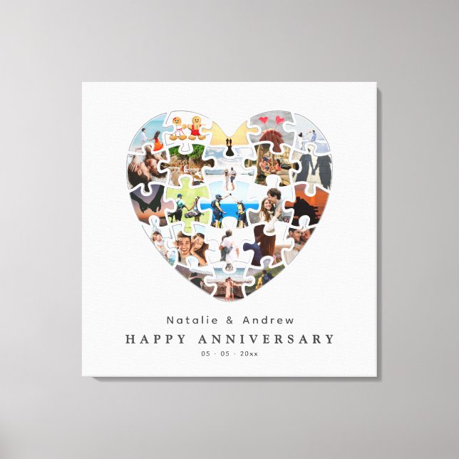 Lienzo Modern Happy Anniversary Heart Puzzle Collage (Anverso)