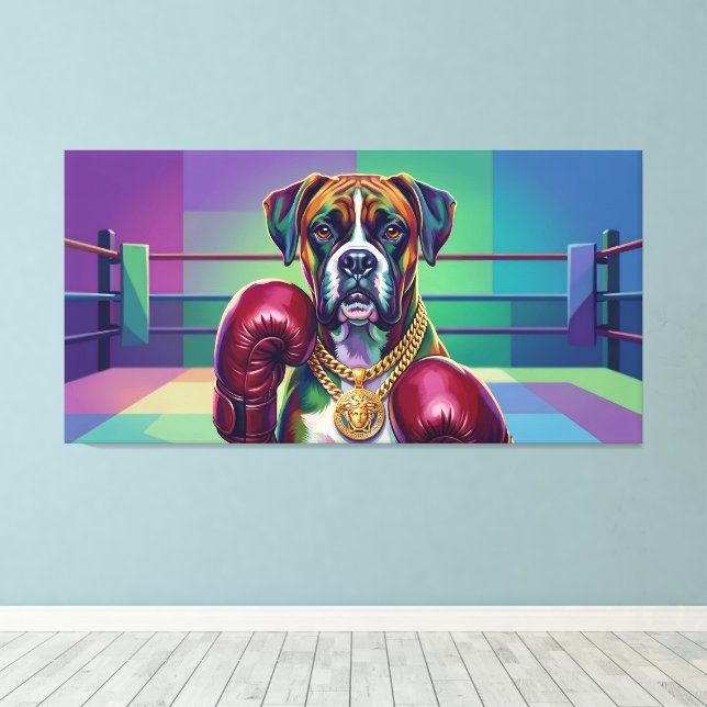 Lienzo Modern Pop Art Boxer Dog Boxing Athlete (Insitu (piso de madera))