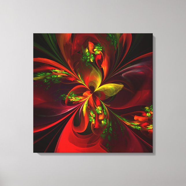 Lienzo Modern Red Green Floral Abstract Art Pattern #05 (Anverso)