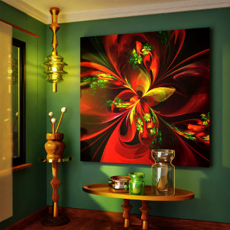 Lienzo Modern Red Green Floral Abstract Art Pattern #05