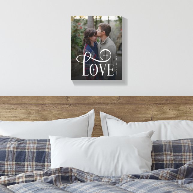 Lienzo Modern Script Love Custom Engaged Couples Photo (Insitu(Dormitorio))