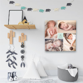 Lienzo Modern Square Baby Boy Monograma 4 Collage de foto