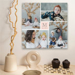 Lienzo Modern Square Family Monogram Photo Collage Canvas<br><div class="desc">4 photo collage arranged in a minimalist layout with the center square featuring the first letter / alphabet of your family's name wall print. This simple minimalist and modern art print design is suitable for a baby, a graduate, a milestone birthday, a beloved pet, a wedding or any other special...</div>