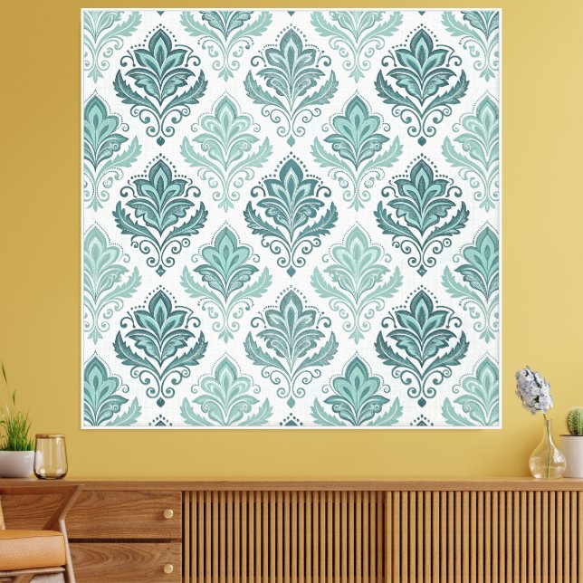 Lienzo Modern Teal Nordic Damask (Insitu (Sala de estar))